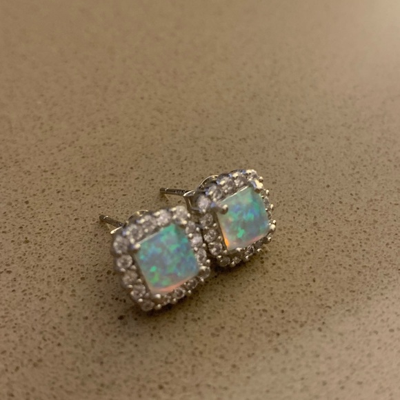 NWOT Savvy Cie Sterling Silver CZ Halo Created Opal Stud Earrings - Picture 5 of 10